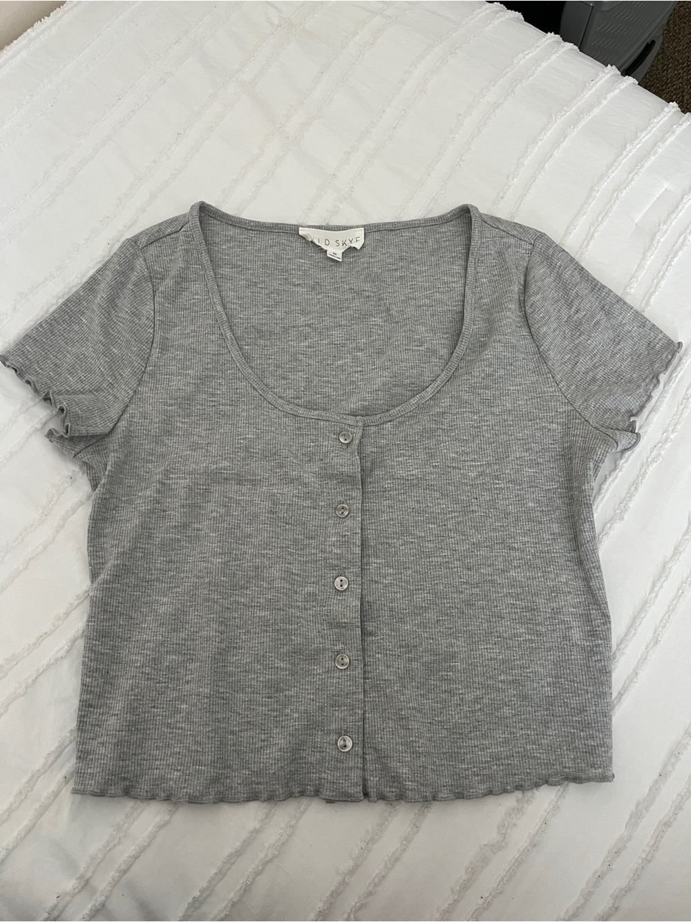 Light Grey Ribbed Button Crop Top